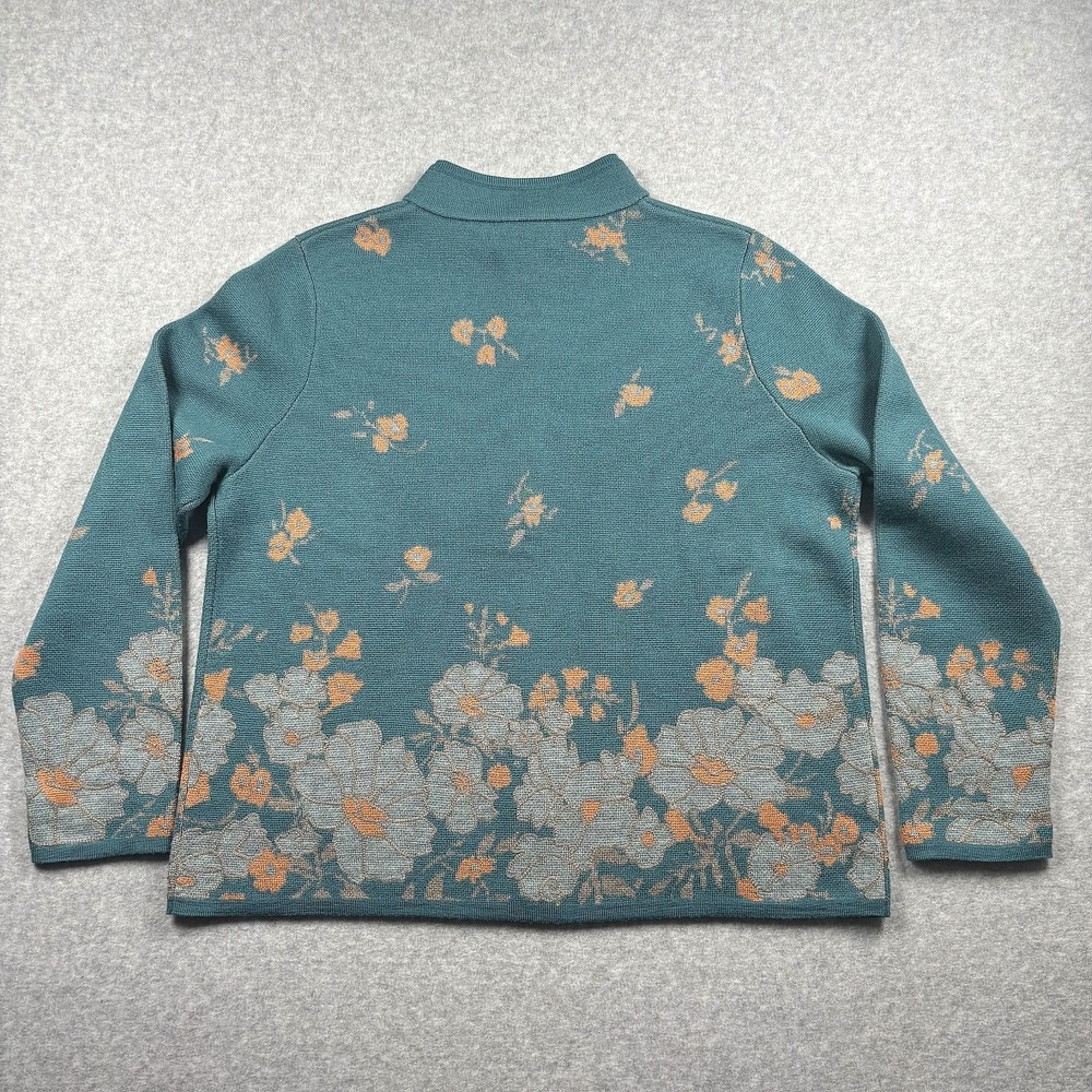 Pendleton Merino Wool Full Zip Cardigan Sweater Floral Teal Blue Womens Size L - Picture 13 of 16